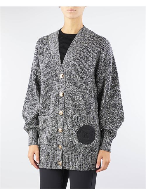 Mouliné viscose cardigan with logo patch Elisabetta Franchi ELISABETTA FRANCHI | Sweater | MK85S46E2685